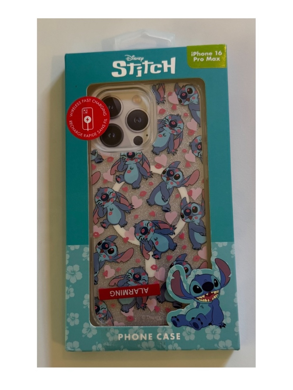 Disney nwt Lilo Stitch iPhone 16 Pro Max Case - Blue with Pink Accents kisses